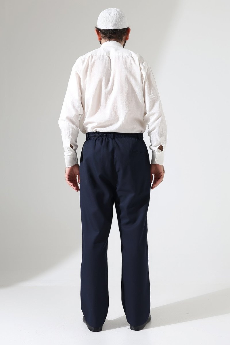 Men's Winter Comfortable Fit Elastic Waist Pocketed Modern Fabric Harem Pants - Navy Blue (IHVN) - ihvan