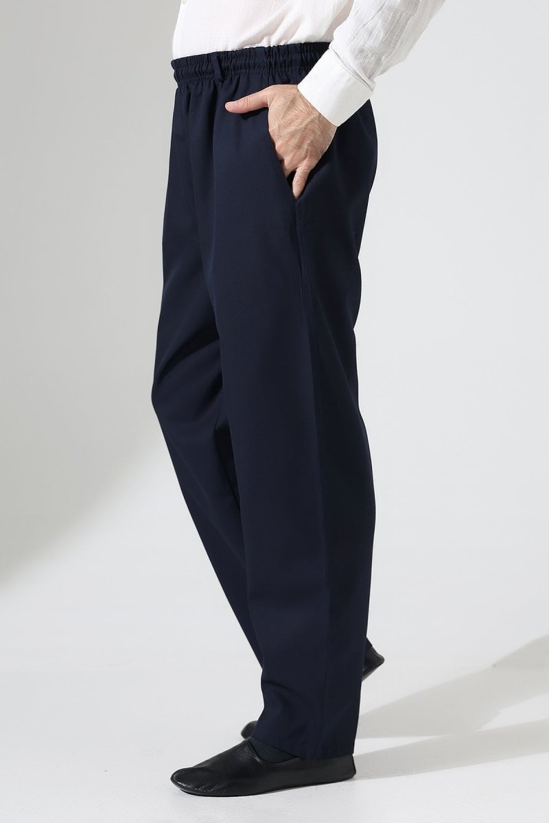 Men's Winter Comfortable Fit Elastic Waist Pocketed Modern Fabric Harem Pants - Navy Blue (IHVN) - ihvan