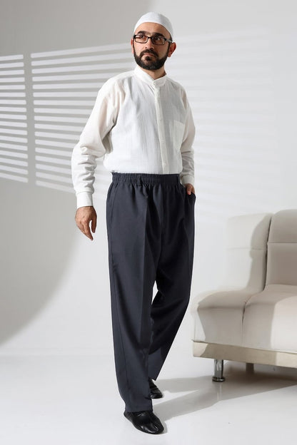 Men's Winter Wool-Influence Fabric Harem Pants with Elastic Waist and Pockets - Anthracite (ISR) - ihvan