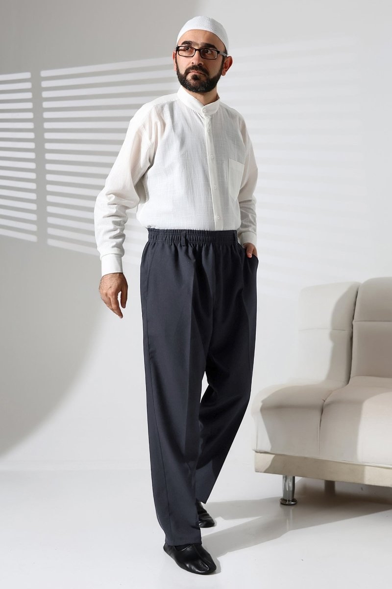 Men's Winter Wool-Influence Fabric Harem Pants with Elastic Waist and Pockets - Anthracite (ISR) - ihvan