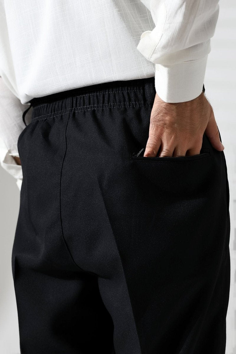 Men's Winter Wool-Influence Fabric Harem Pants with Elastic Waist and Pockets - Black (ISR) - ihvan