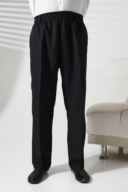 Men's Winter Wool-Influence Fabric Harem Pants with Elastic Waist and Pockets - Black (ISR) - ihvan