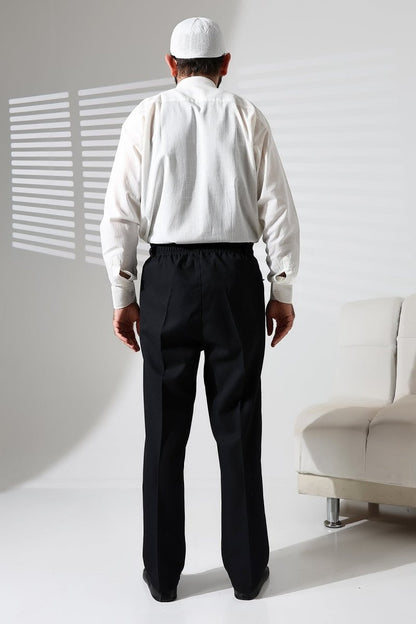 Men's Winter Wool-Influence Fabric Harem Pants with Elastic Waist and Pockets - Black (ISR) - ihvan