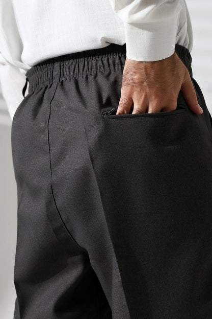 Men's Winter Wool-Influence Fabric Harem Pants with Elastic Waist and Pockets - Dark Gray (ISR) - ihvan