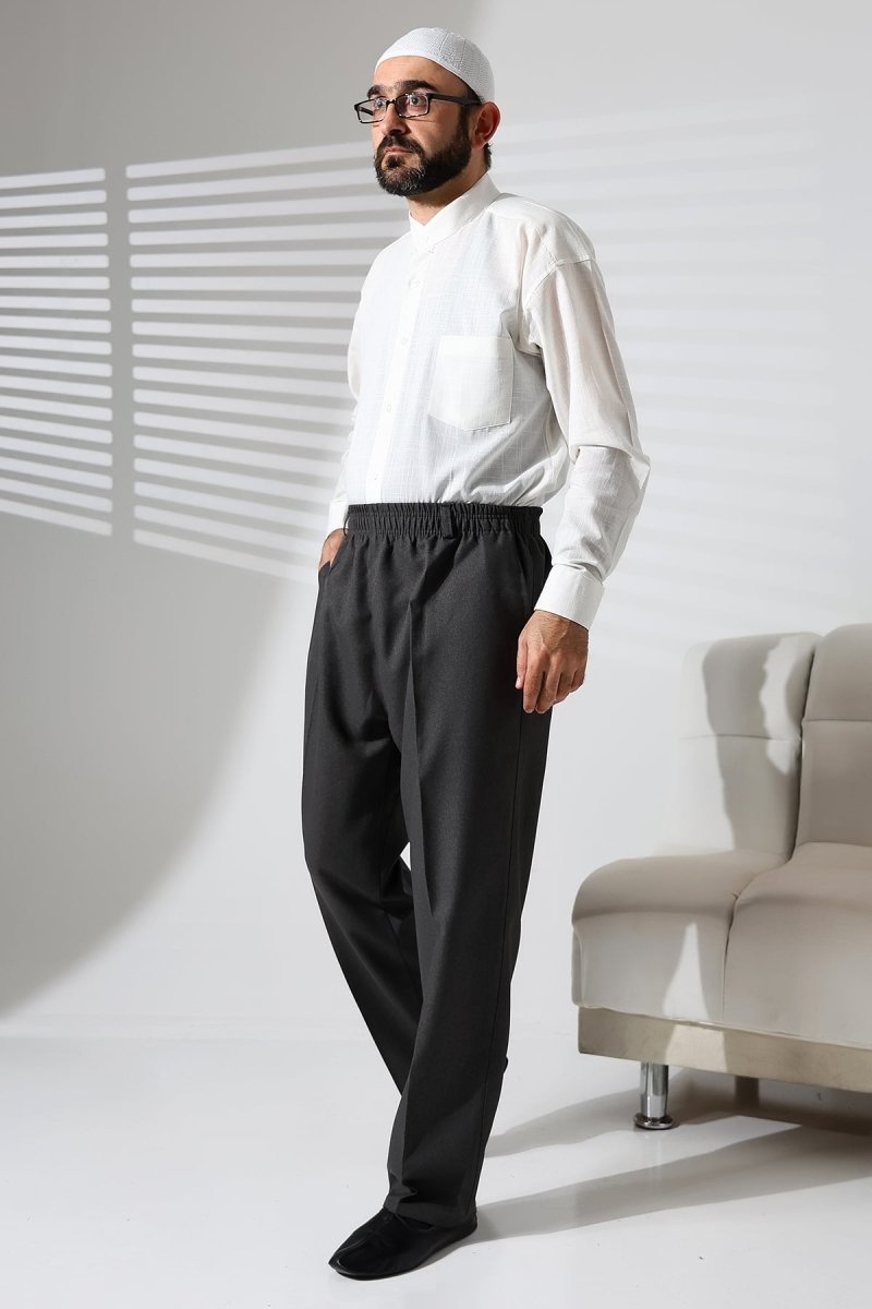 Men's Winter Wool-Influence Fabric Harem Pants with Elastic Waist and Pockets - Dark Gray (ISR) - ihvan