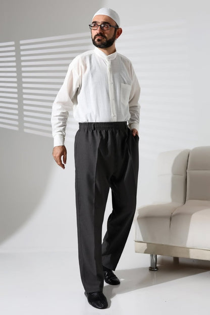 Men's Winter Wool-Influence Fabric Harem Pants with Elastic Waist and Pockets - Dark Gray (ISR) - ihvan