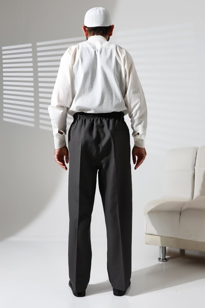 Men's Winter Wool-Influence Fabric Harem Pants with Elastic Waist and Pockets - Dark Gray (ISR) - ihvan