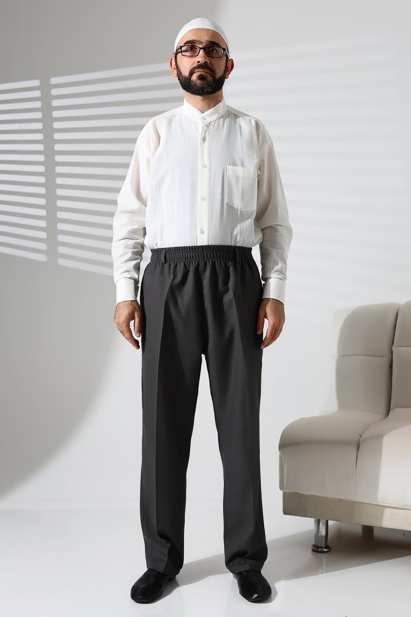 Men's Winter Wool-Influence Fabric Harem Pants with Elastic Waist and Pockets - Dark Gray (ISR) - ihvan