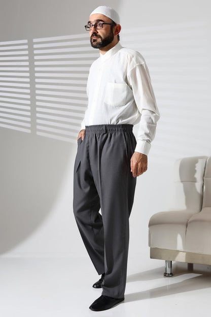 Men's Winter Wool-Influence Fabric Harem Pants with Elastic Waist and Pockets - Grey (ISR) - ihvan