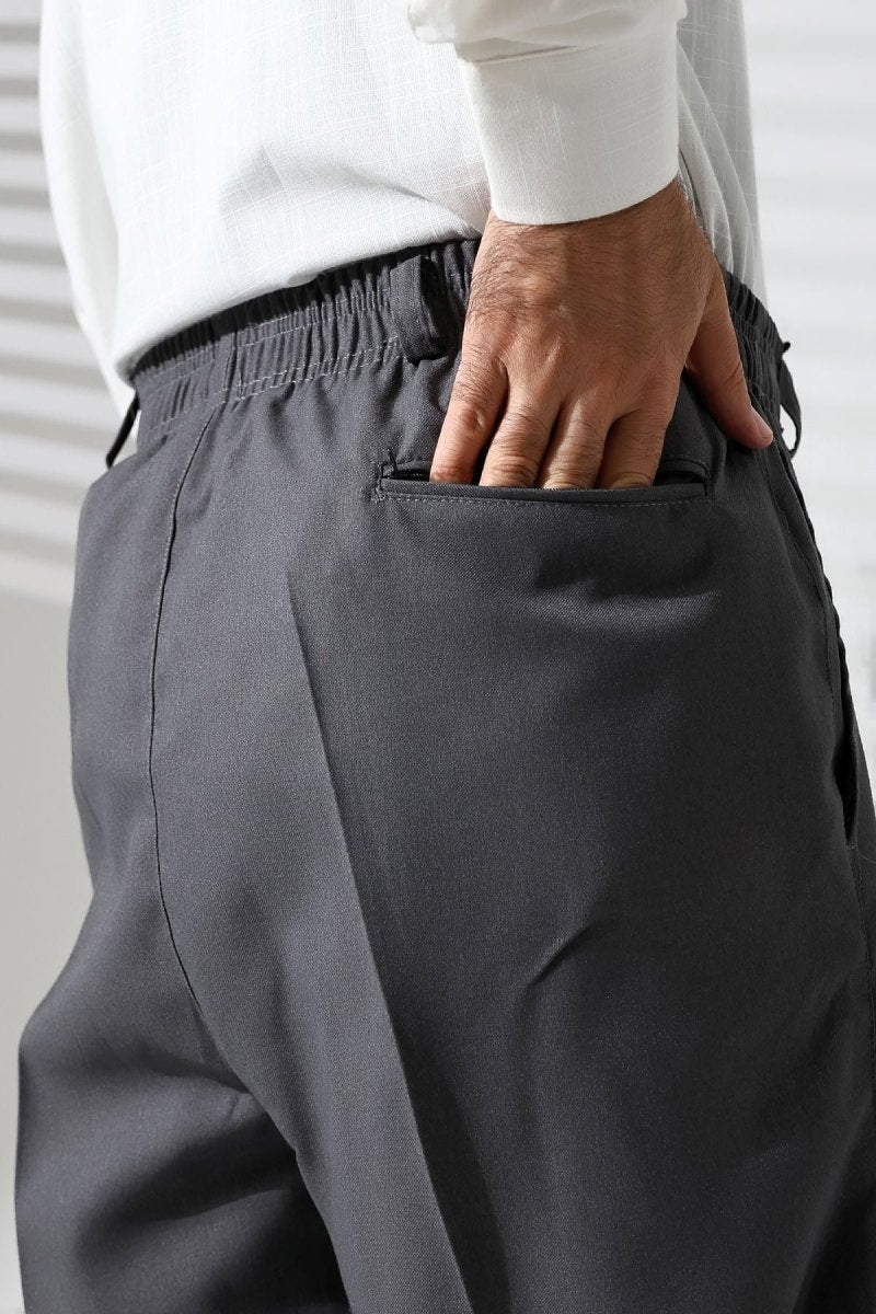 Men's Winter Wool-Influence Fabric Harem Pants with Elastic Waist and Pockets - Grey (ISR) - ihvan