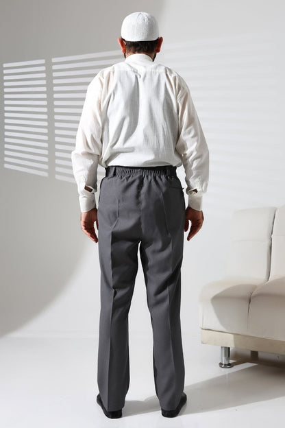 Men's Winter Wool-Influence Fabric Harem Pants with Elastic Waist and Pockets - Grey (ISR) - ihvan