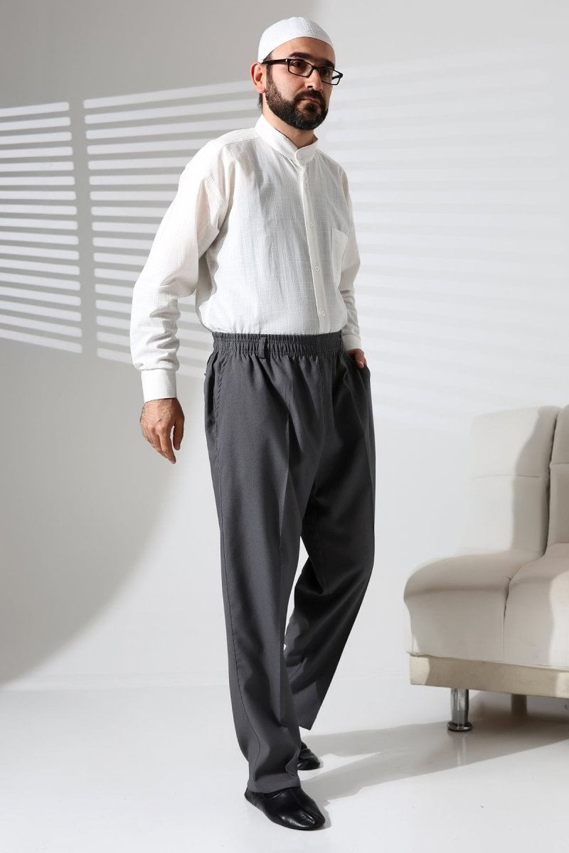 Men's Winter Wool-Influence Fabric Harem Pants with Elastic Waist and Pockets - Grey (ISR) - ihvan
