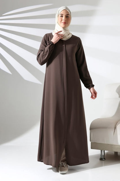 Milk Coffee Plain Hidden Zipper Chandelier Hajj Umrah Hijab Abaya - ihvan