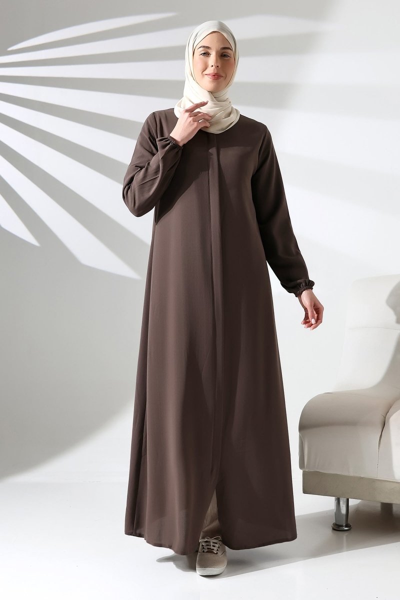 Milk Coffee Plain Hidden Zipper Chandelier Hajj Umrah Hijab Abaya - ihvan