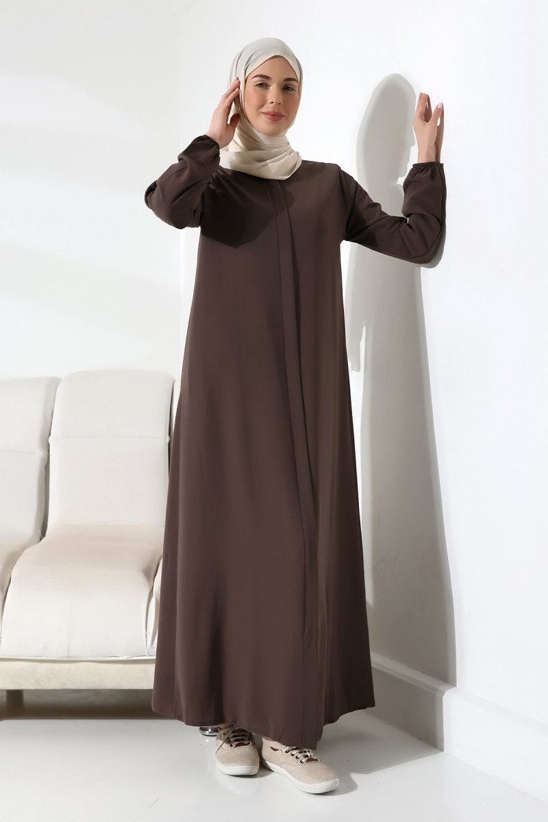 Milk Coffee Plain Hidden Zipper Chandelier Hajj Umrah Hijab Abaya - ihvan