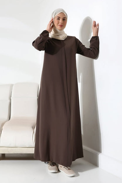 Milk Coffee Plain Hidden Zipper Chandelier Hajj Umrah Hijab Abaya - ihvan