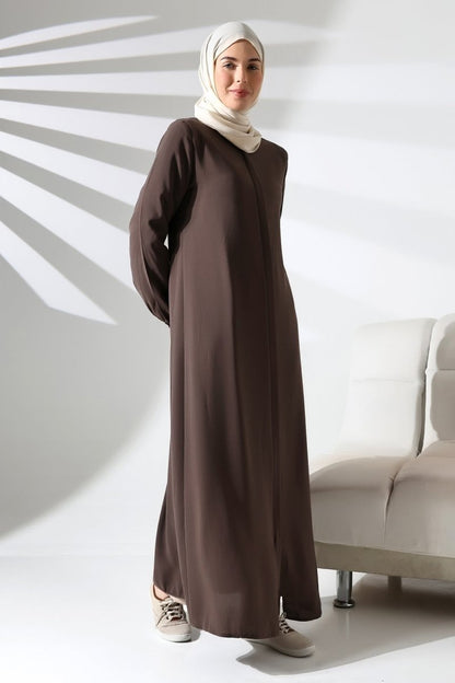 Milk Coffee Plain Hidden Zipper Chandelier Hajj Umrah Hijab Abaya - ihvan