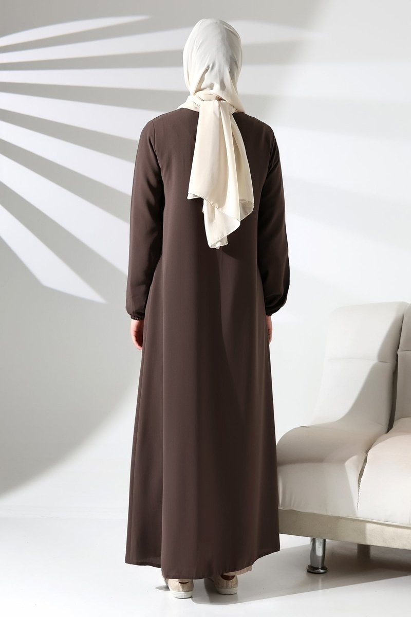 Milk Coffee Plain Hidden Zipper Chandelier Hajj Umrah Hijab Abaya - ihvan