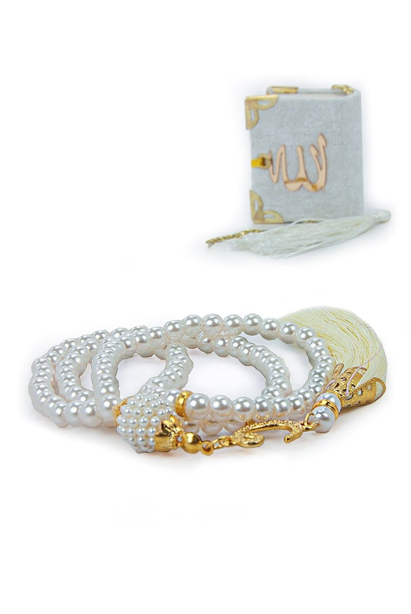 Mini Velvet Quran and Pearl Tasbeeh Gift Set – Elegant Mevlut Favor - ihvan