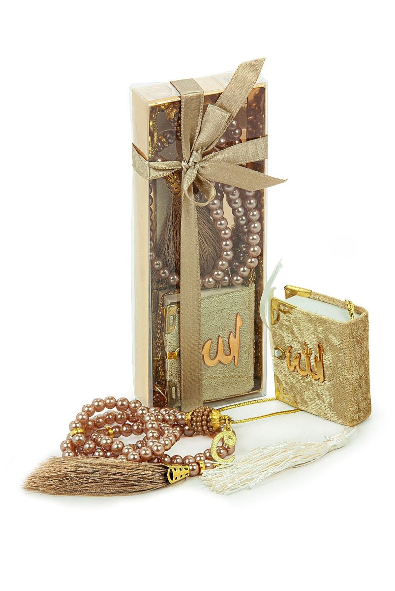 Mini Velvet Quran and Pearl Tasbeeh Gift Set – Elegant Mevlut Favor - ihvan