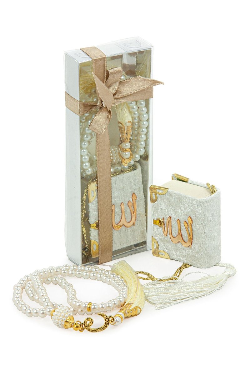 Mini Velvet Quran and Pearl Tasbeeh Gift Set – Elegant Mevlut Favor - ihvan