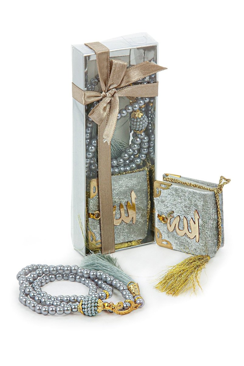 Mini Velvet Quran and Pearl Tasbeeh Gift Set – Elegant Mevlut Favor - ihvan