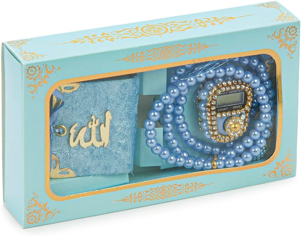 Mini Velvet Quran Gift Set with Digital Tasbeeh Counter & Pearl Rosary | Islamic Gift for Ramadan, Eid & Mevlit - ihvan