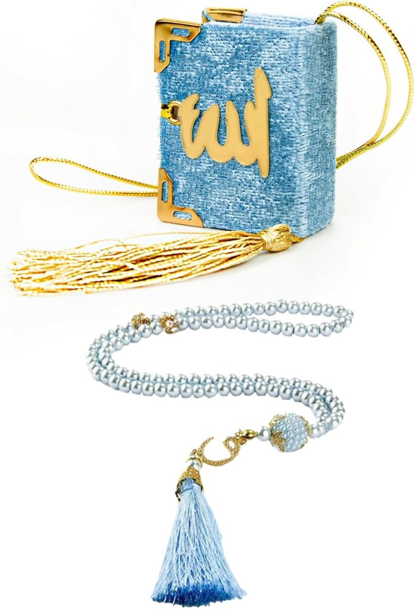 Mini Velvet Quran Gift Set with Digital Tasbeeh Counter & Pearl Rosary | Islamic Gift for Ramadan, Eid & Mevlit - ihvan