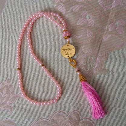 Mother Days Gift - Personalized Prayer Mat and Tasbeeh Pink - ihvan