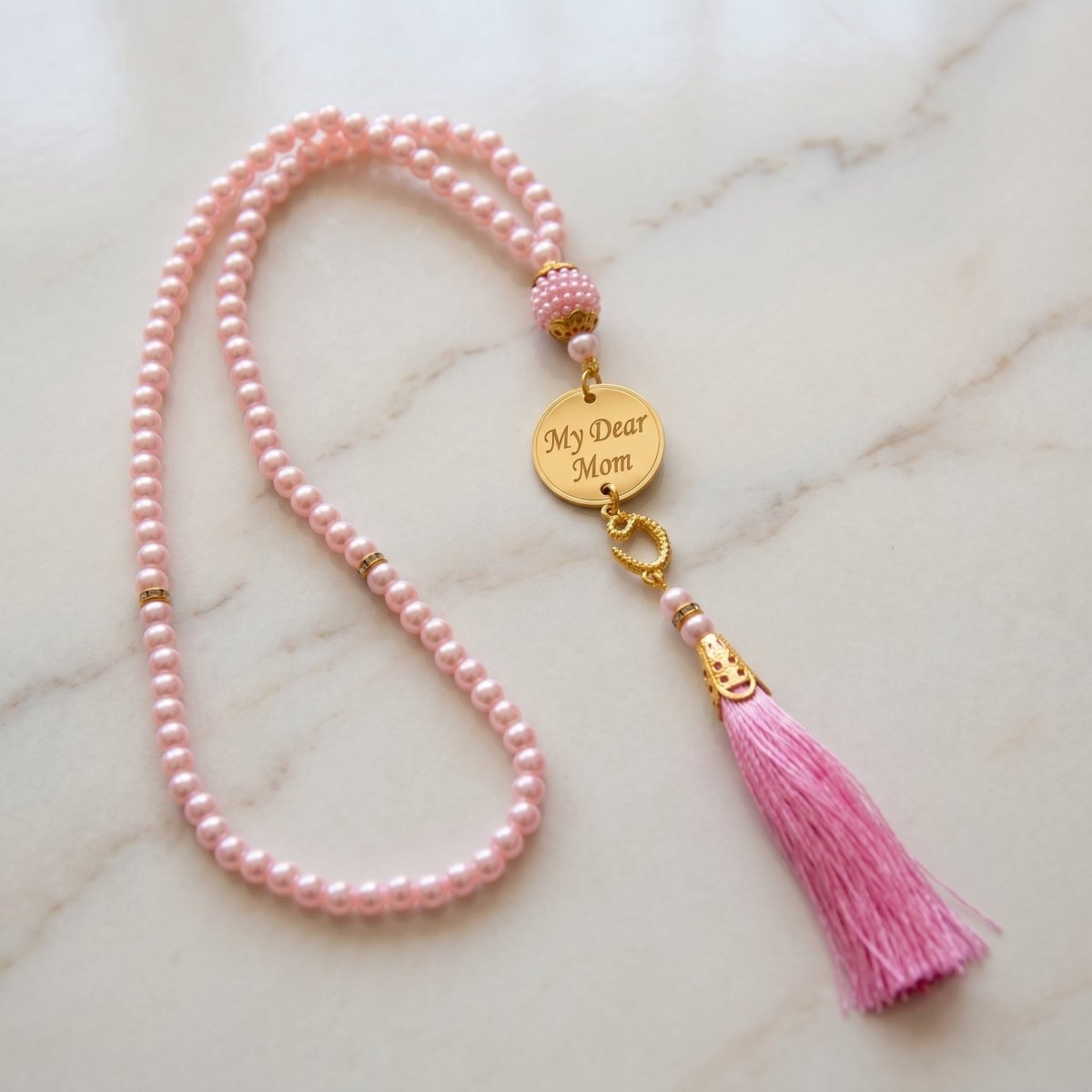Mother Days Gift - Personalized Prayer Mat and Tasbeeh Pink - ihvan