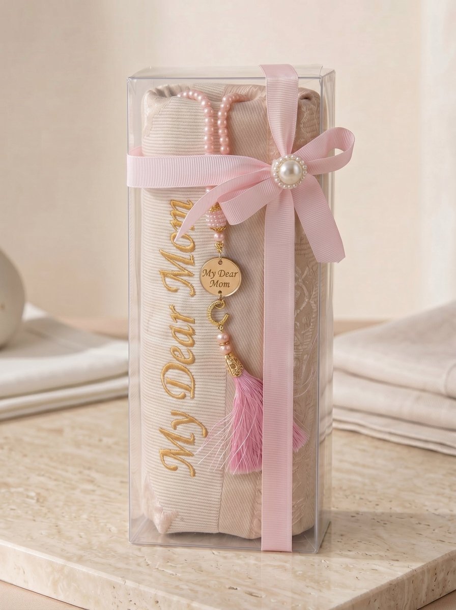 Mother Days Gift - Personalized Prayer Mat and Tasbeeh Pink - ihvan