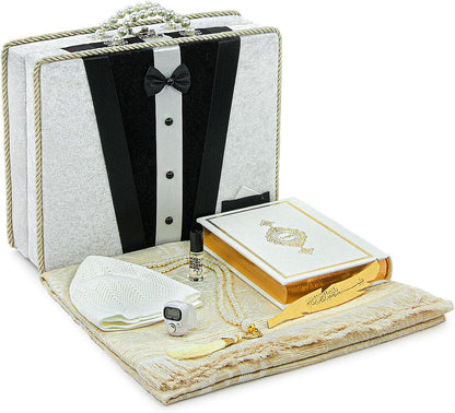 Muslim Prayer Rug Set, Arabic Quran, Prayer Beads, Mens Kufi Hat, Tasbeeh Counter, Islamic Scent, Dowry Gift Box for Men & Women, Janamaz, Salah Mat Gifts Set Wedding, Ramadan - ihvan