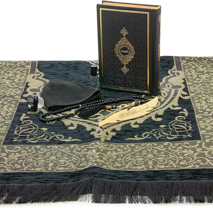 Muslim Prayer Rug Set, Arabic Quran, Prayer Beads, Mens Kufi Hat, Tasbeeh Counter, Islamic Scent, Dowry Gift Box for Men & Women, Janamaz, Salah Mat Gifts Set Wedding, Ramadan - ihvan
