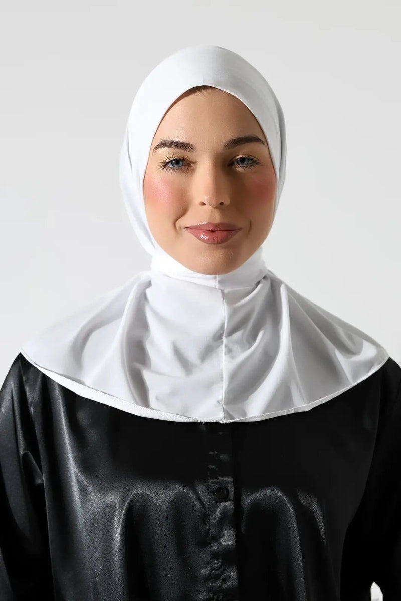 Muslim Women’s Snap - On Hijab Undercap – White Ready - to - Wear Practical Scarf - ihvan
