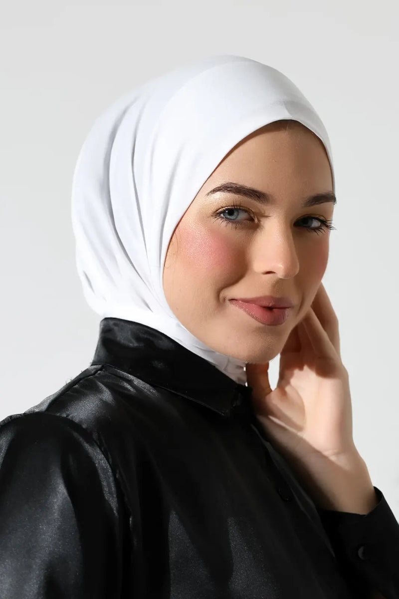 Muslim Women’s Snap - On Hijab Undercap – White Ready - to - Wear Practical Scarf - ihvan