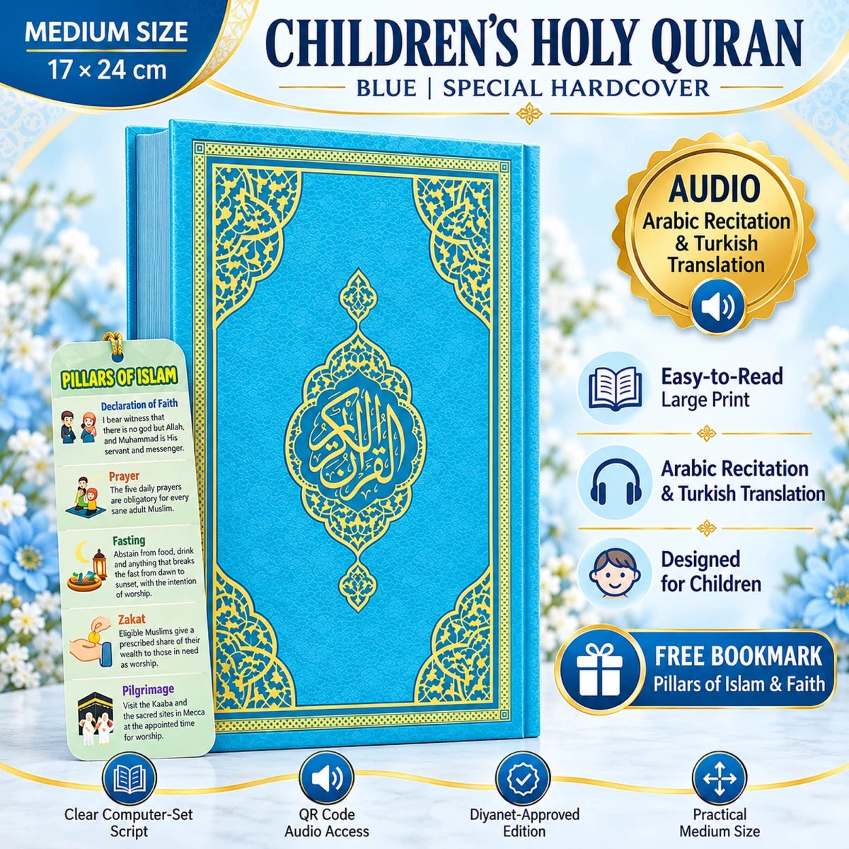 My First Quran Kids Series – Medium Size Arabic Quran with QR Audio & Bookmark - ihvan