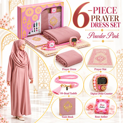 One-Piece Prayer Dress with Attached Hijab & Prayer Mat Gift Set