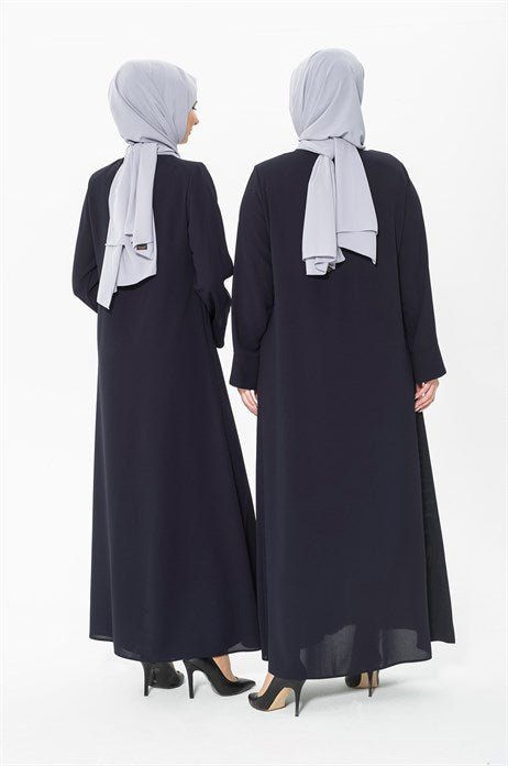 Navy Blue Abaya with Ribbed and Stone Details 3302 - ihvan