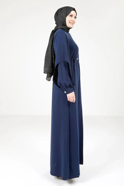 Navy Blue Hijab Abaya with Concealed Zipper and Slit Sleeves 9169 - 25 - ihvan
