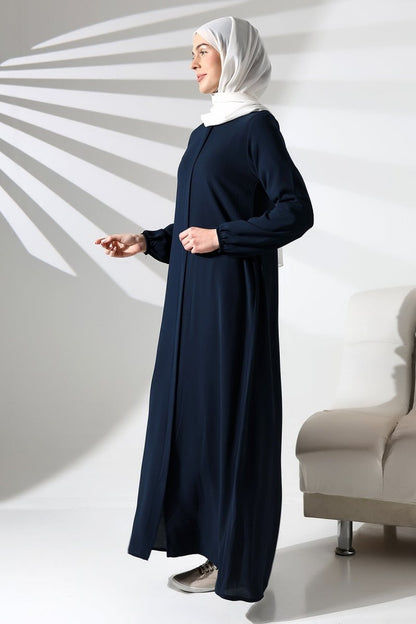 Navy Blue Plain Hidden Zipper Abaya for Hajj and Umrah - ihvan