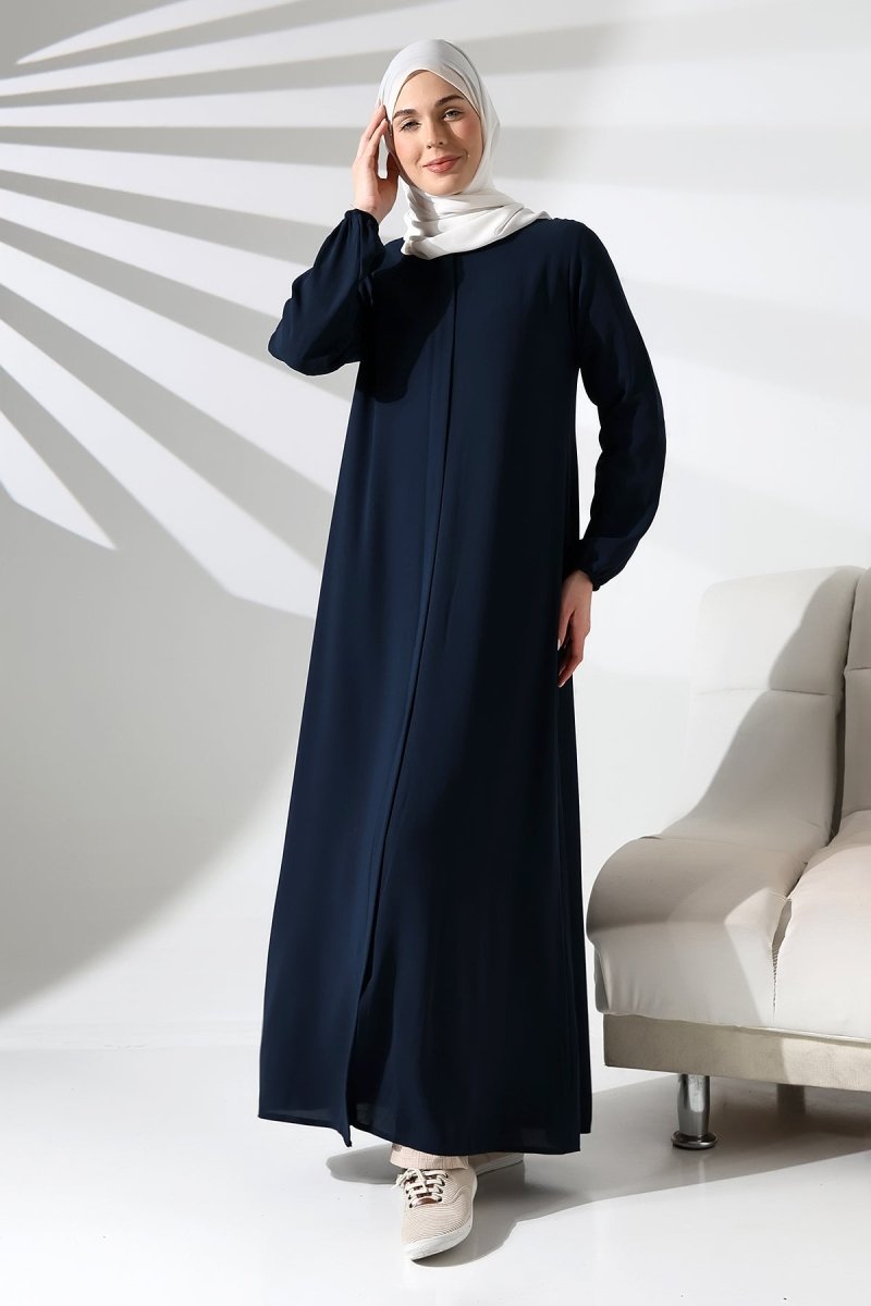 Navy Blue Plain Hidden Zipper Abaya for Hajj and Umrah - ihvan