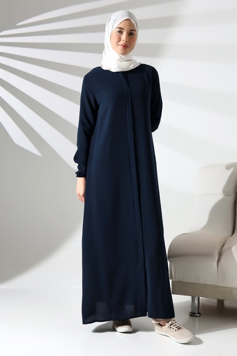 Navy Blue Plain Hidden Zipper Abaya for Hajj and Umrah - ihvan
