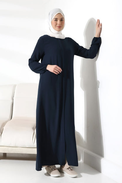 Navy Blue Plain Hidden Zipper Abaya for Hajj and Umrah - ihvan
