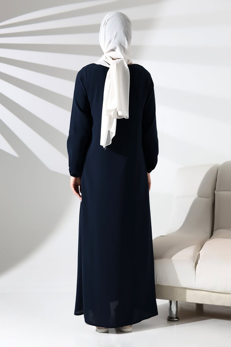 Navy Blue Plain Hidden Zipper Abaya for Hajj and Umrah - ihvan