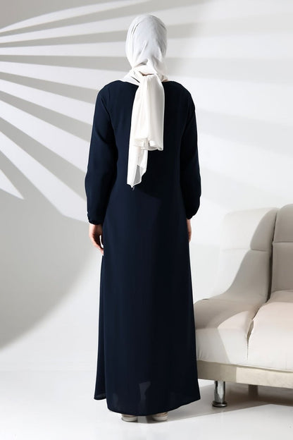 Navy Blue Plain Hidden Zipper Abaya for Hajj and Umrah - ihvan