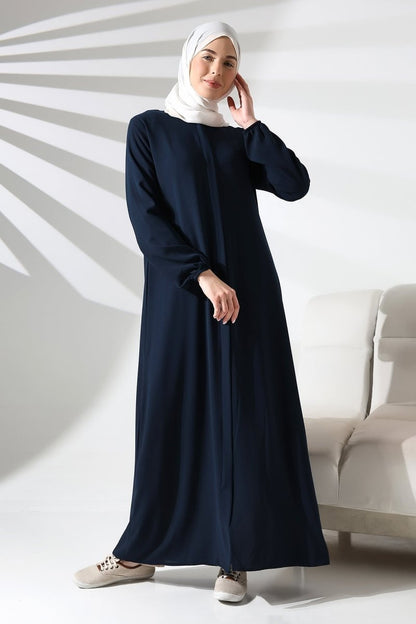 Navy Blue Plain Hidden Zipper Abaya for Hajj and Umrah - ihvan