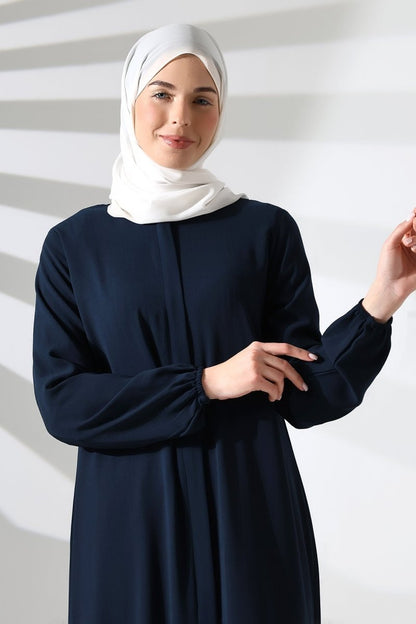 Navy Blue Plain Hidden Zipper Abaya for Hajj and Umrah - ihvan