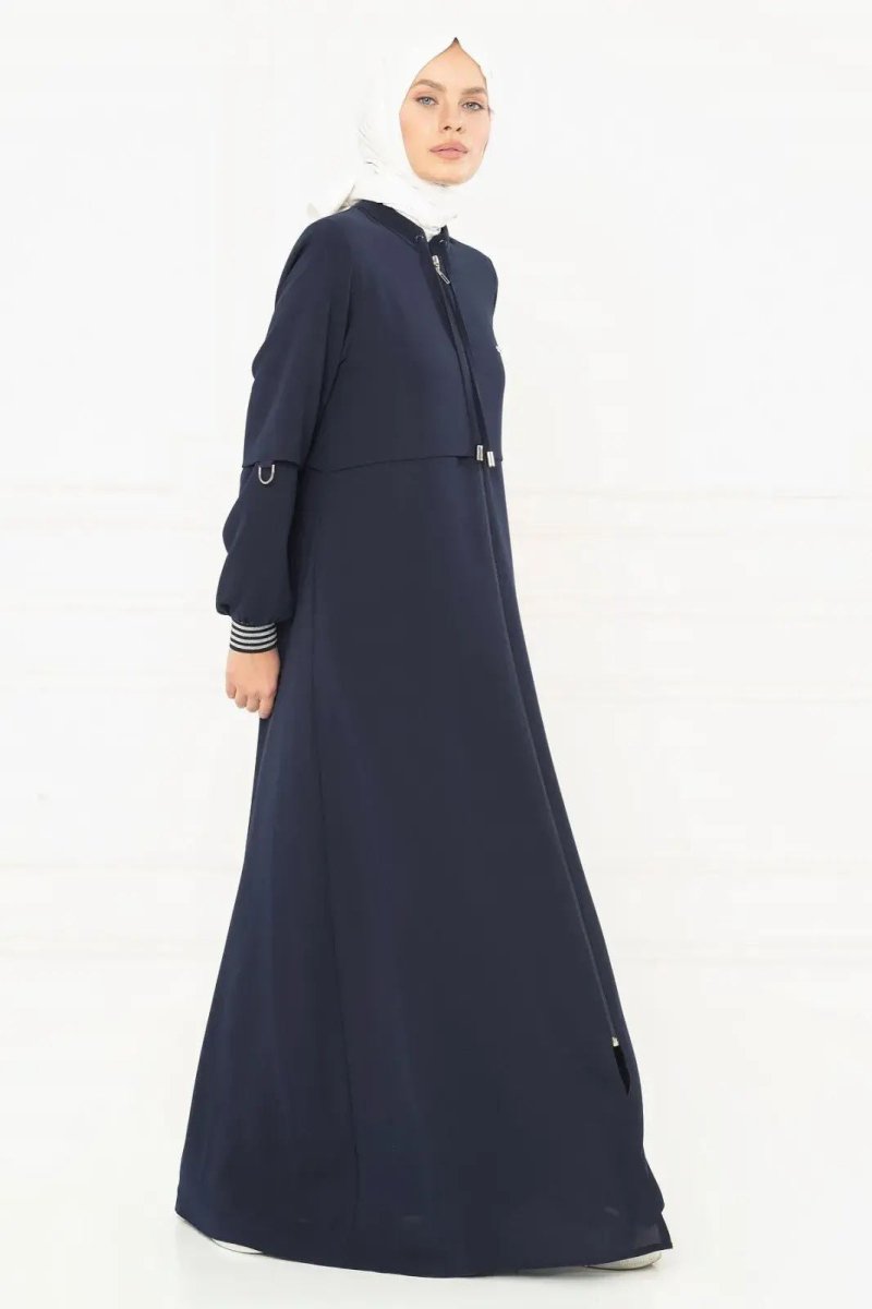 Navy Blue Zippered Vest Sporty Hijab Abaya 3163 - 25 - ihvan