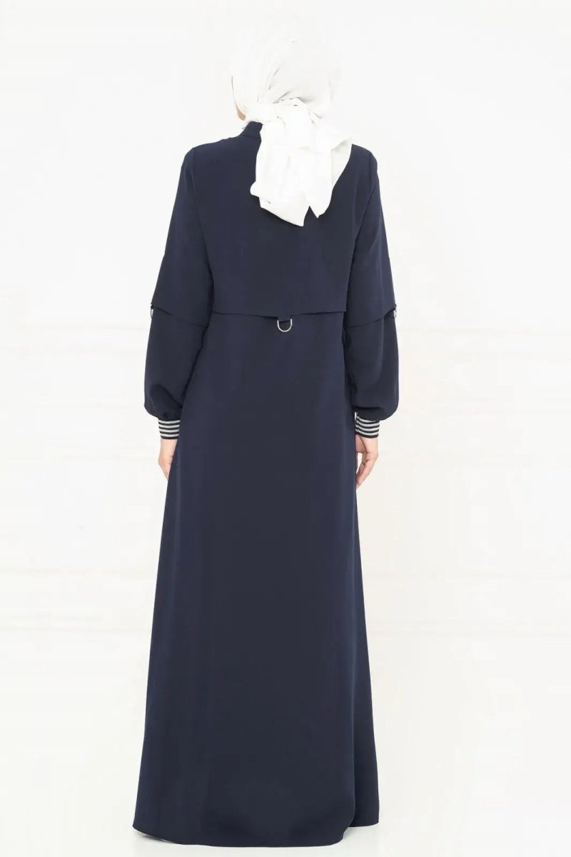 Navy Blue Zippered Vest Sporty Hijab Abaya 3163 - 25 - ihvan