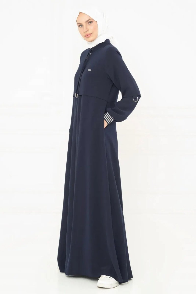 Navy Blue Zippered Vest Sporty Hijab Abaya 3163 - 25 - ihvan